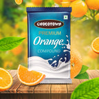 Close-up of premium orange chocolate compound block.