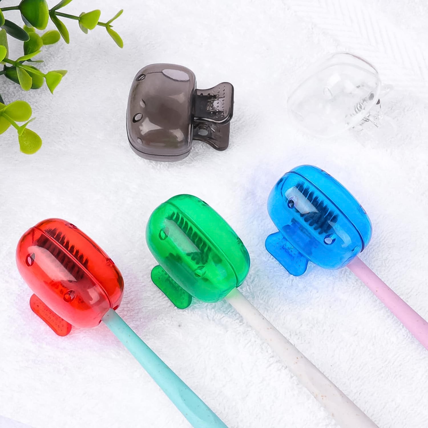 Fresh toothbrush secured under plastic hygienic cap