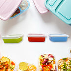 Demonstration of how the compact airtight food containers stack for easy storage.