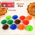 Colourful Silicone Diwali Diya set (12 Pcs) arranged for festive home decoration.