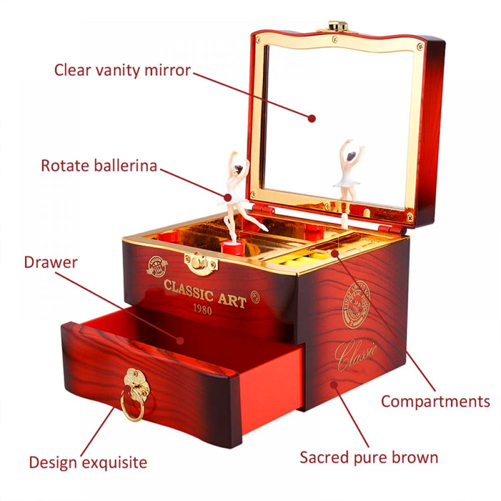A hand turning the crank of the Ballerina Music Box, highlighting its mechanical operation.