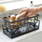 Bathroom storage rack showing drain board for soap and shampoo bottles