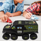 Front-angle view of the rugged military toy truck.