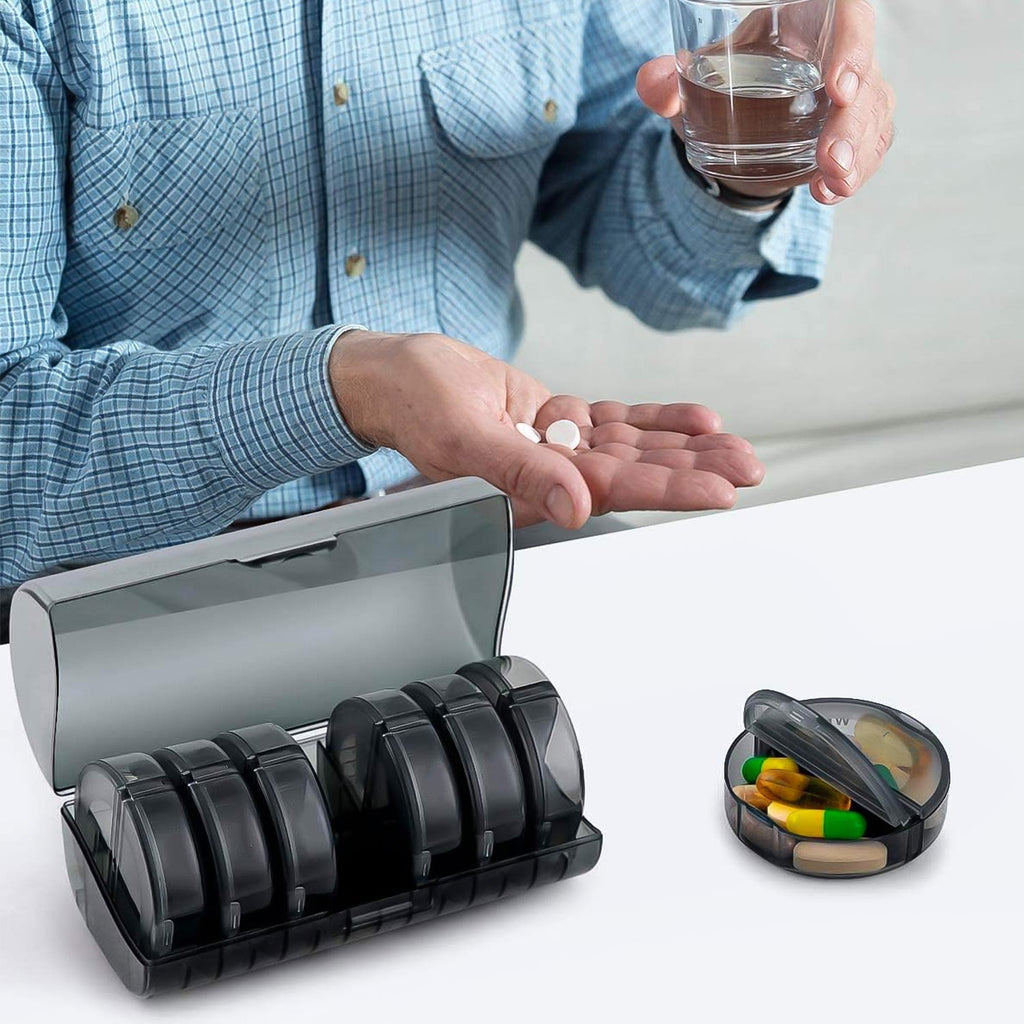 Angled view of the FERVENT Weekly Pill Organizer, showcasing its robust build.