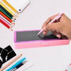 Close-up of the bright, eye-safe LCD screen of the LED drawing pad for kids.