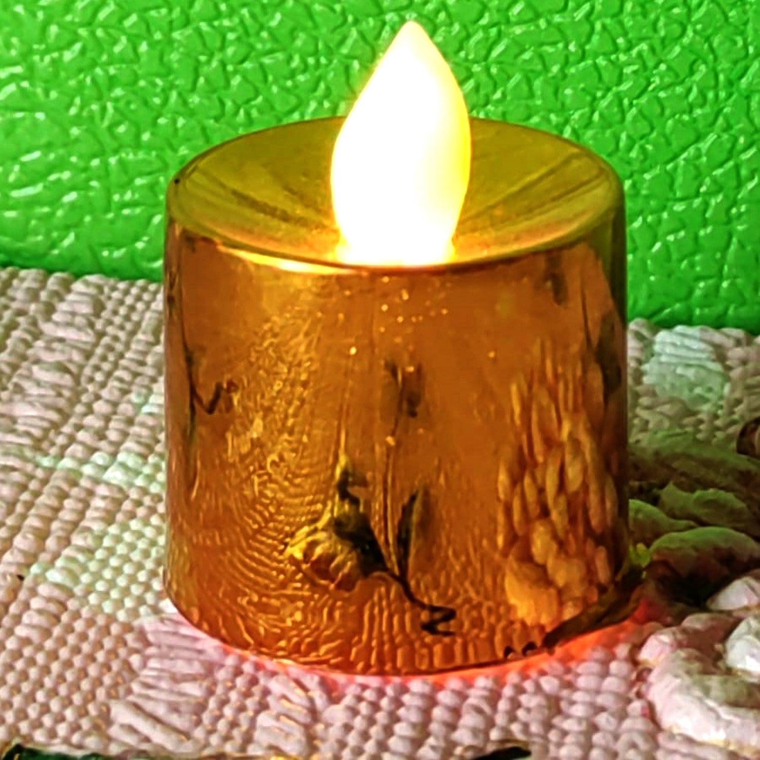 Multiple LED Diya Candles arranged as festive Diwali decoration.