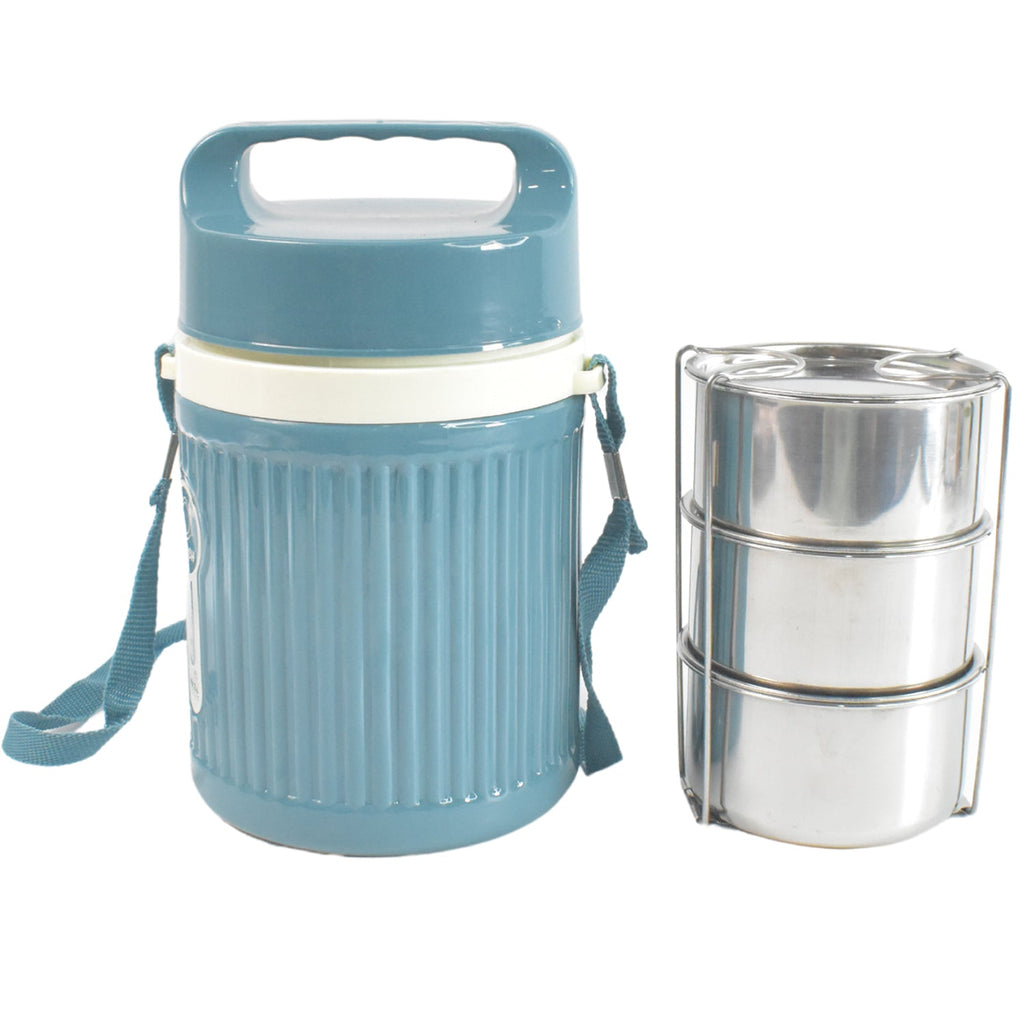 Close-up of the Nekza tiffin's secure latches and food-grade stainless steel interior.