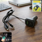 RGB breathing light multi port car USB charger with 62 cm cable