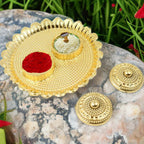 Elegant Puja Thali featuring a traditional design, perfect for Hindu ceremonies.