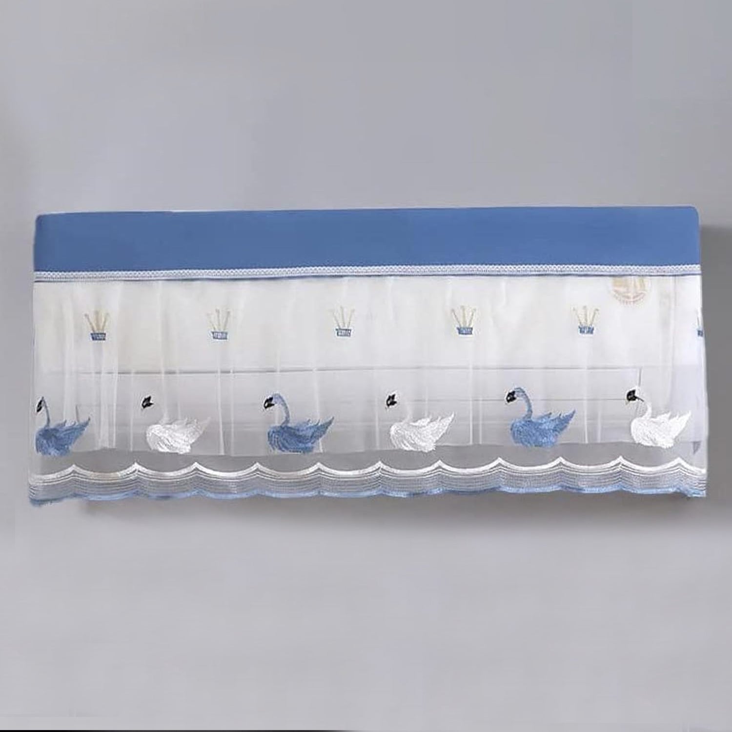 Breathable net fabric AC dust cover protecting the indoor unit from dust.