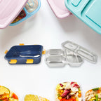 3 compartment lunch box with secure lids to prevent spillage