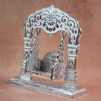 Traditional decorative silver-finished Bal Gopal Jhula swing for pooja