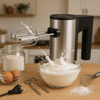 Orbit stainless steel electric hand mixer with dough hooks and beaters