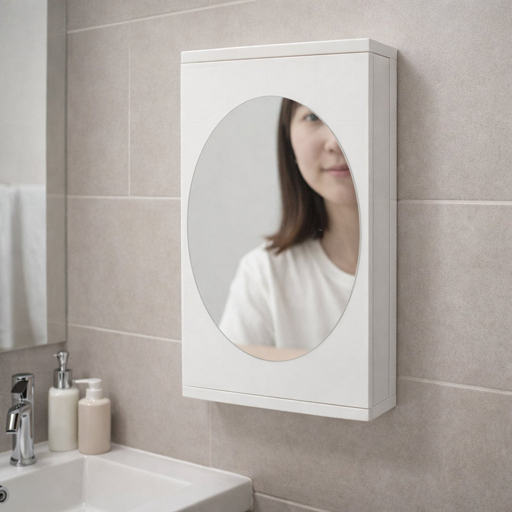 Rotating bathroom mirror cabinet wall mounted with storage shelves 22x42 cm