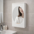 Rotating bathroom mirror cabinet wall mounted with storage shelves 22x42 cm