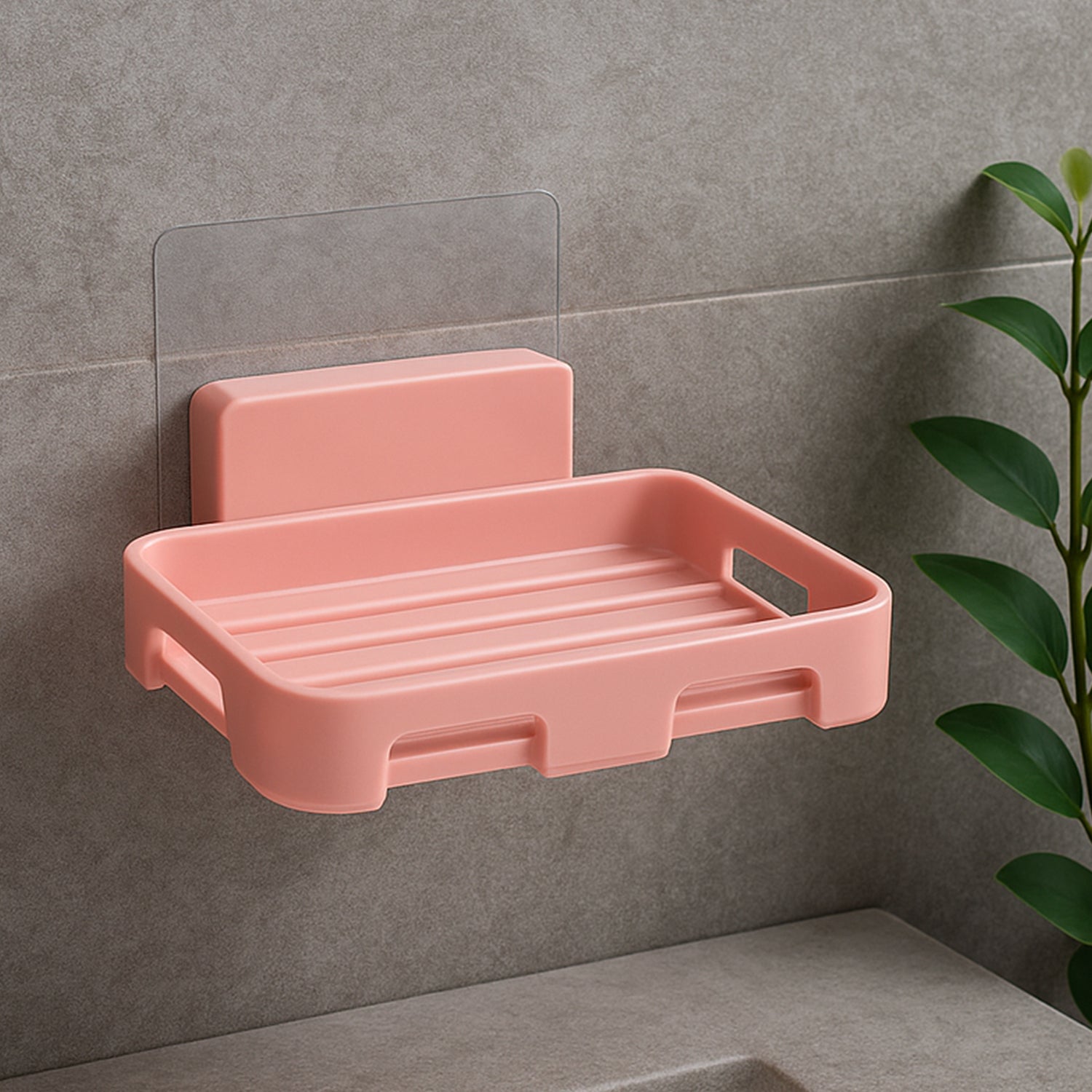 Rectangular soap dish holder showing self adhesive mount