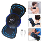 Retail packaging of the USB rechargeable portable neck massager.