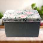 Durable foldable storage box featuring a decorative floral lid for stylish organization