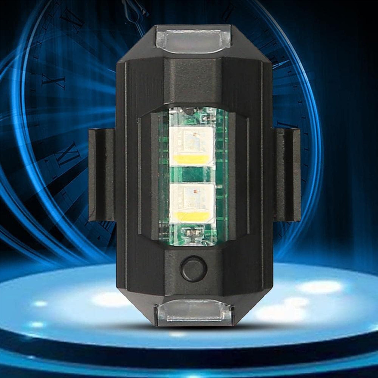 Compact RGB LED strobe light providing enhanced safety for motorcycle riders.