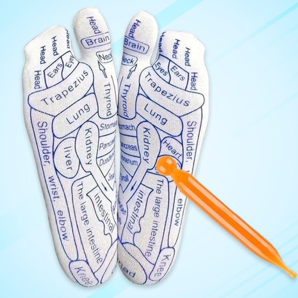 Reflexology acupressure socks with printed foot map on soft cotton fabric