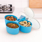 Side view of compact 3-section dry fruit storage box with transparent lids