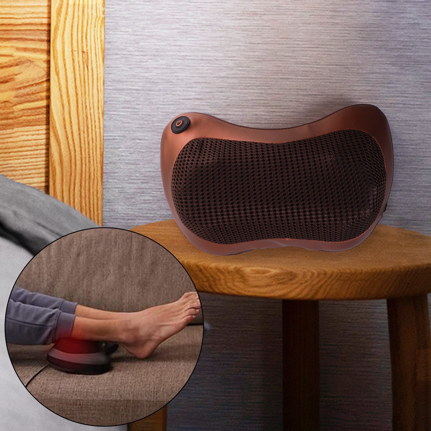 Close-up of the Professional Massage Pillow's rotating massage nodes and heat function.