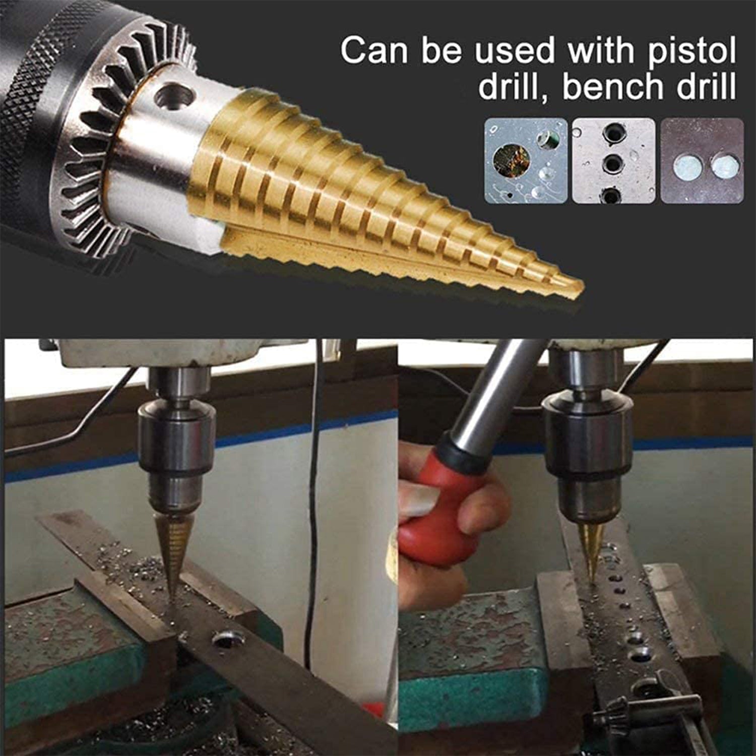 Angled view of a durable Step Drill Bit from Wagtail, ready for drilling metal and plastic.