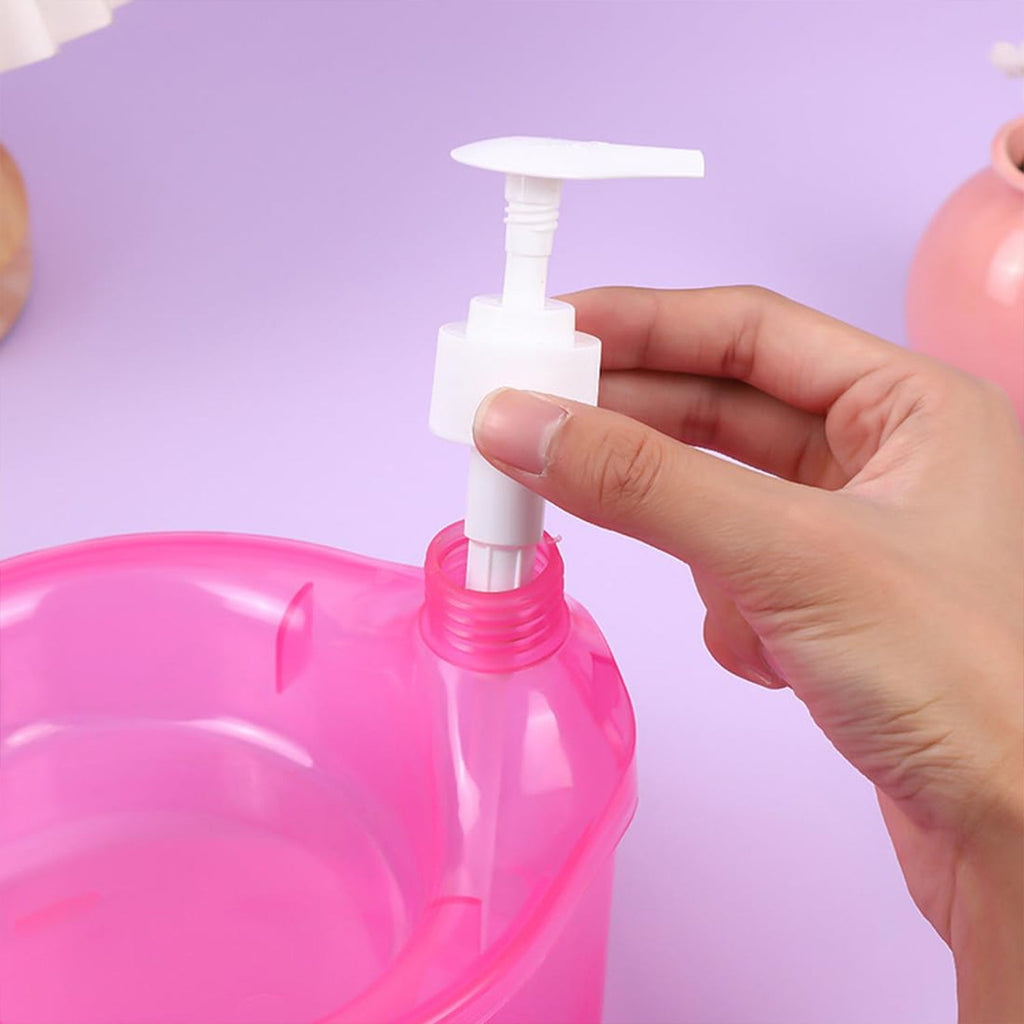 Side view of the double-layer soap dispenser with sponge in a clean setting.