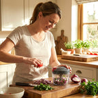 Sharp blades of manual vegetable cutter for uniform chopping