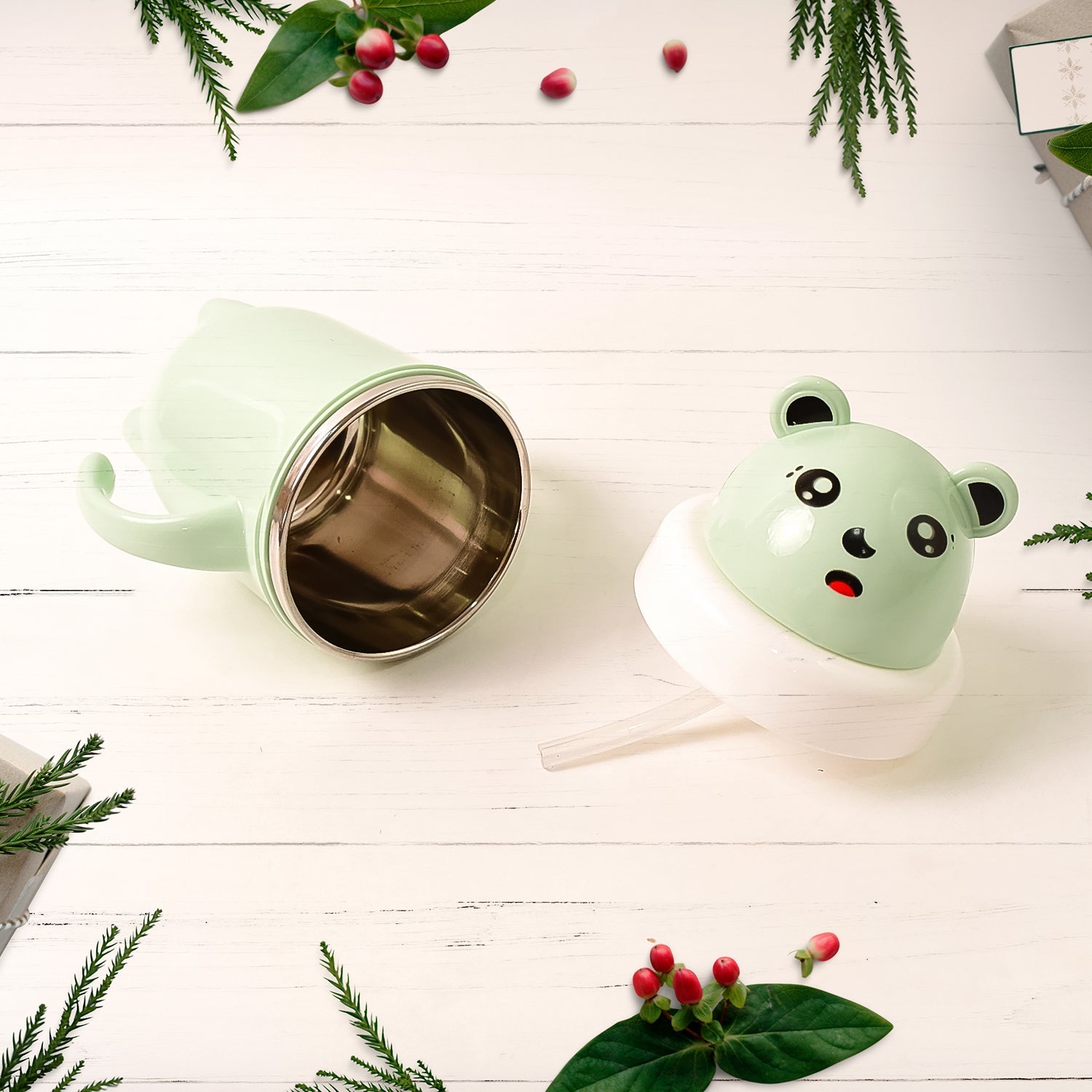 Soft silicone spout of a sipper baby training cup gentle on gums