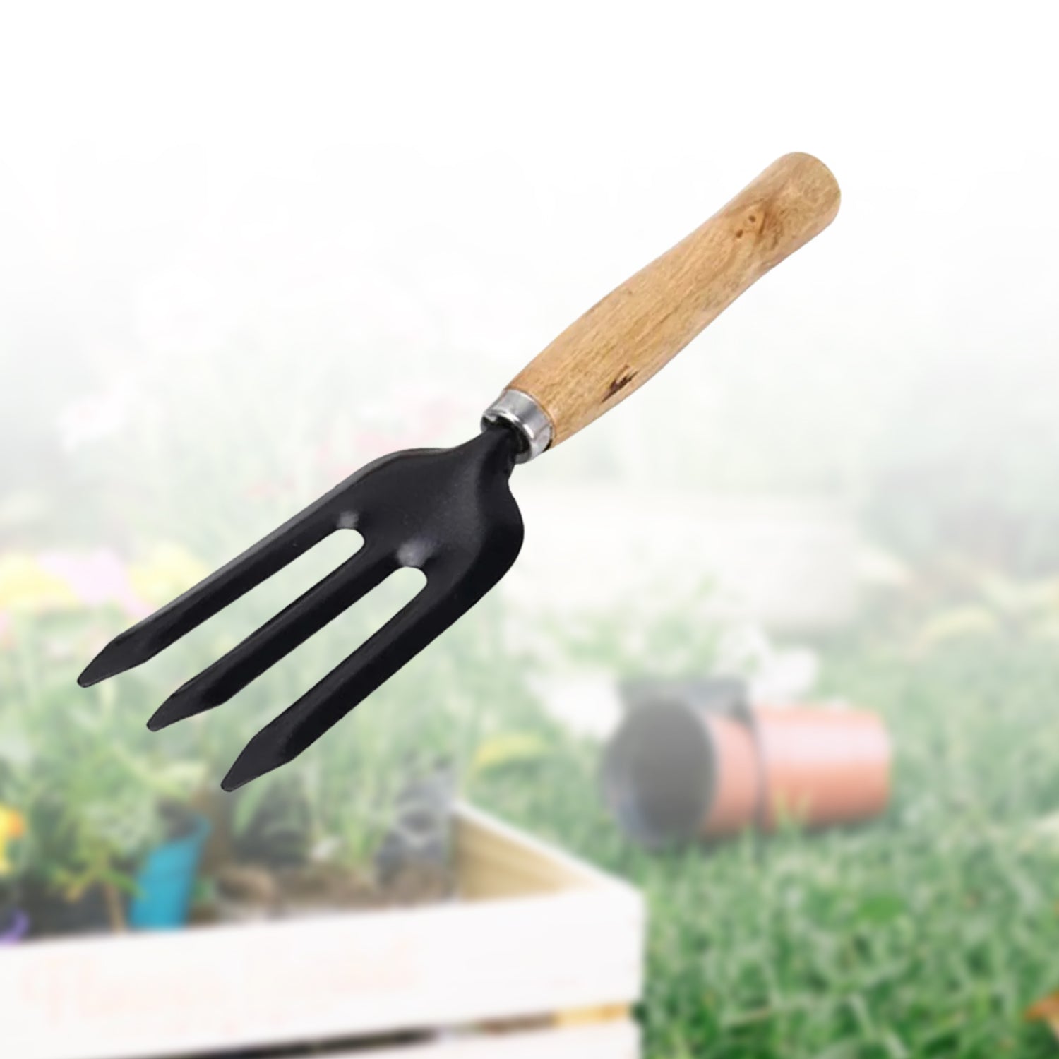 Side profile of the Grow Garden Tools hand weeding fork, highlighting its ergonomic fixed handle.