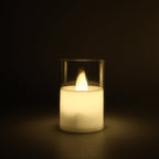 Clear view of LED votive candles with no flame in clear holders