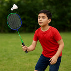 Kids badminton play set including rackets and animated print carry bag