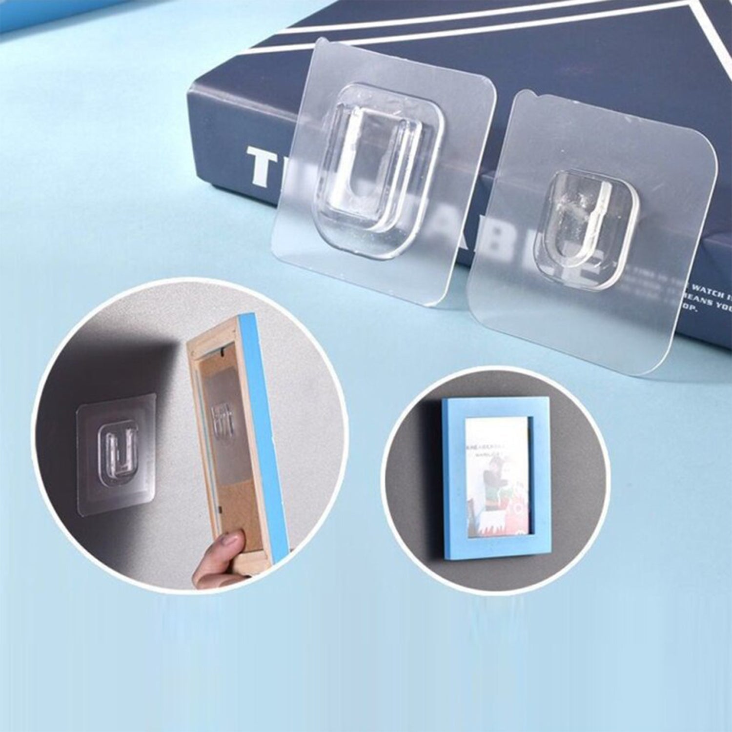 Detailed view of the GlimmerHome self-adhesive hook's strong backing.