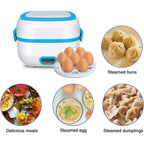 Sleek white Electric Lunch Box design, highlighting its portable and modern aesthetic.