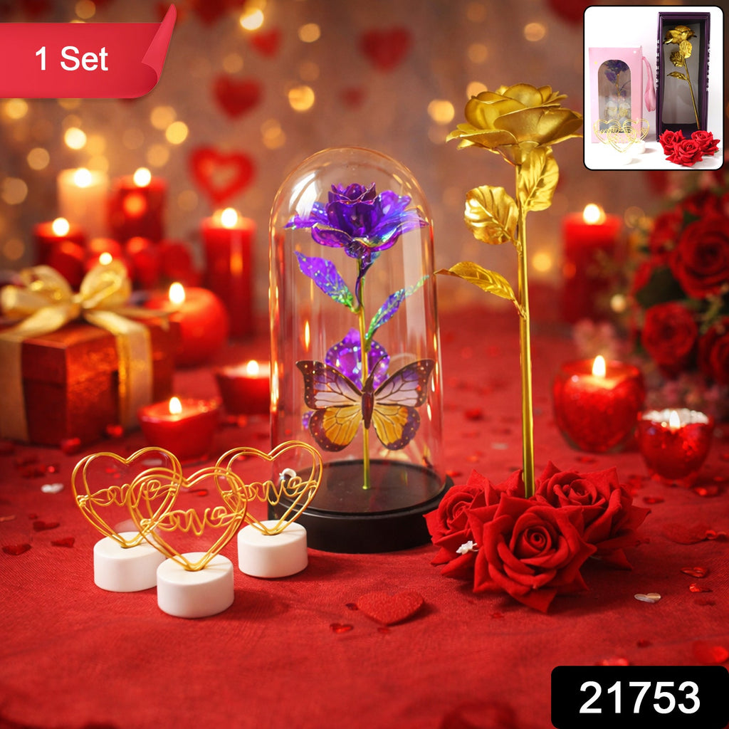 Golden artificial rose included in romantic gift set