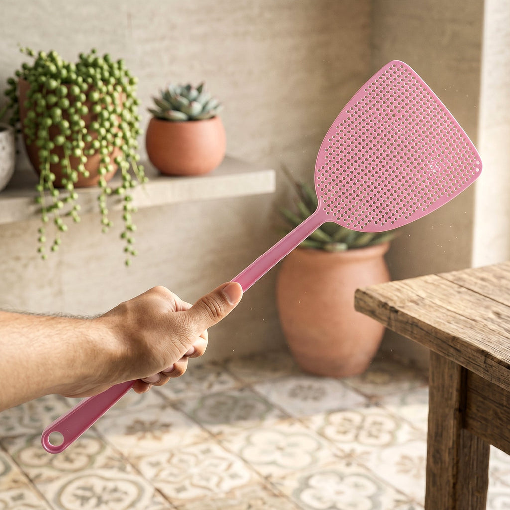 Durable plastic fly swatter with ergonomic handle