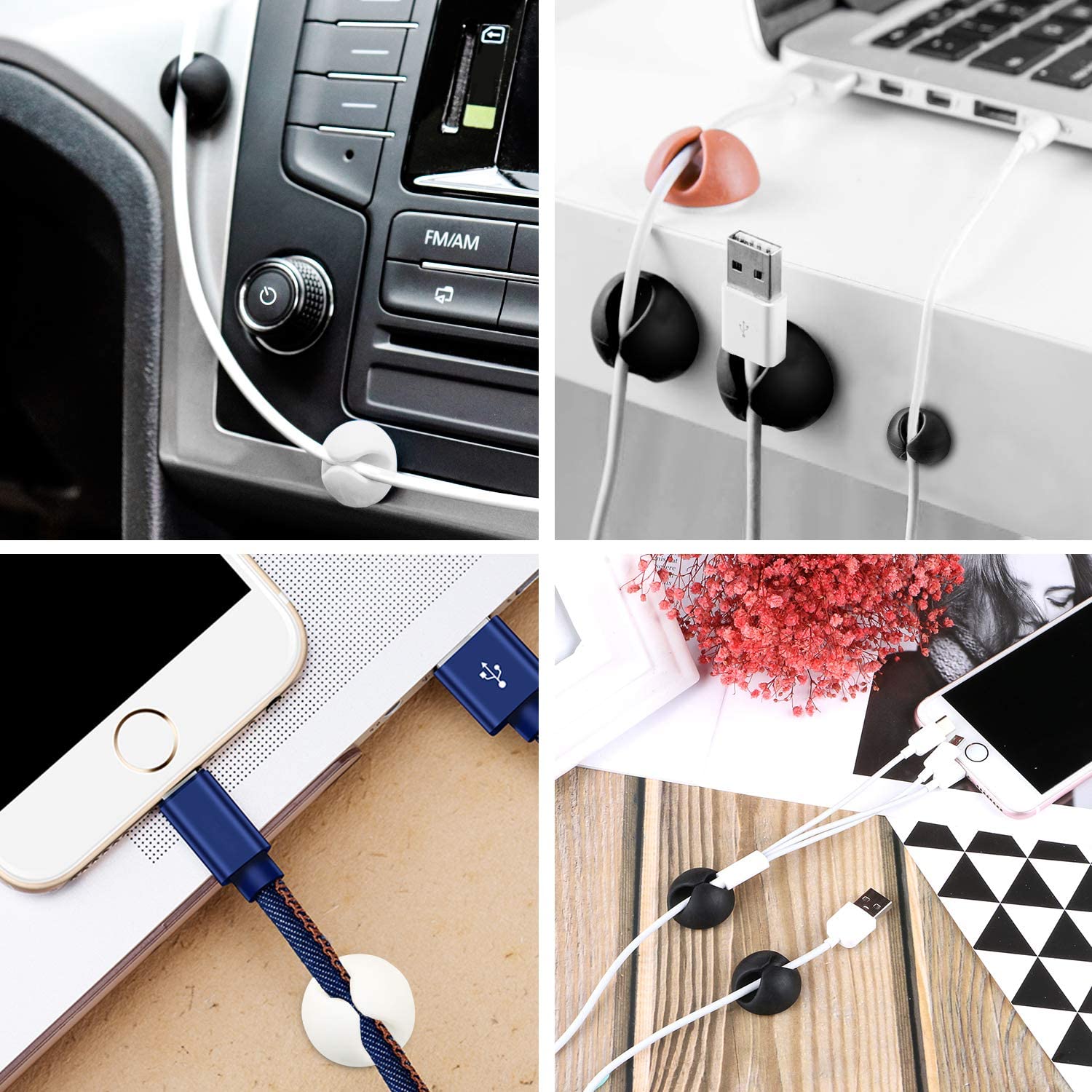 Side view of a single cable organiser clip, showing its compact and sturdy design.