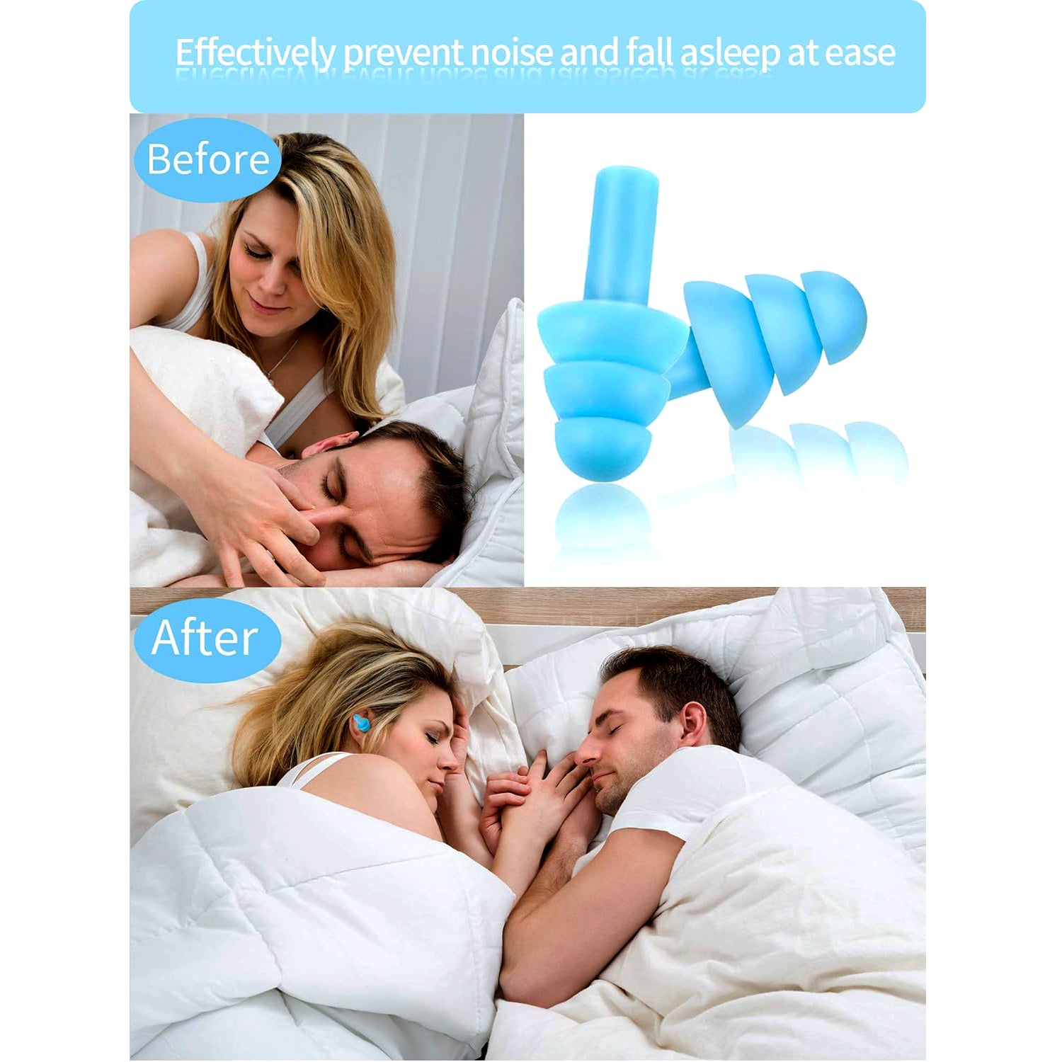 Soft XcelSafe foam ear plugs, reusable and specifically engineered for a better night's sleep and noise blocking.