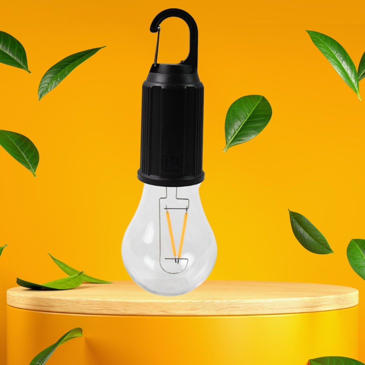 Main view of the  rechargeable camping lantern with clip hook.