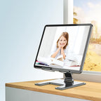 Durable aluminium alloy base of the adjustable stand, showing non-slip pads.
