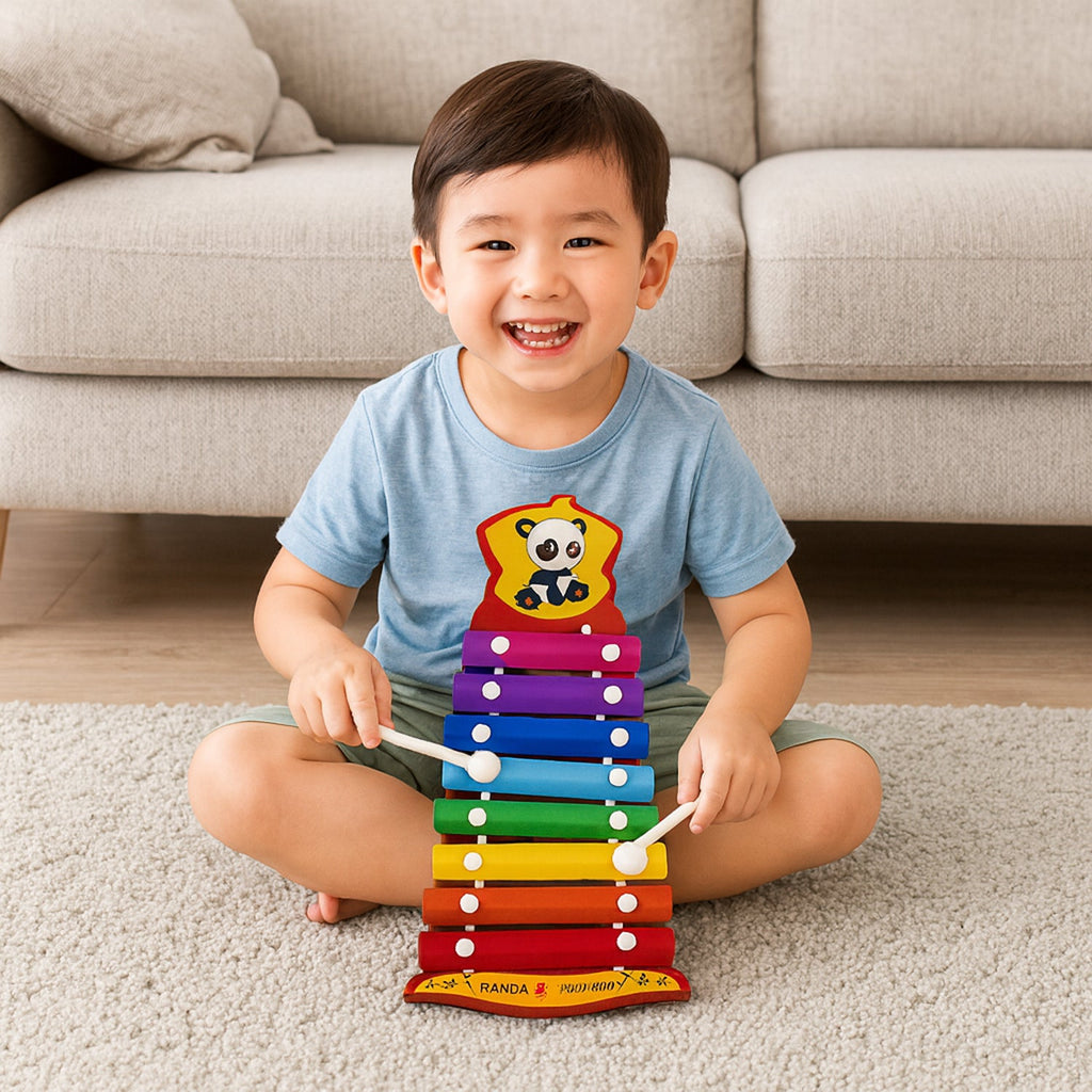 Toy xylophone for children with dual striking mallets for balanced play