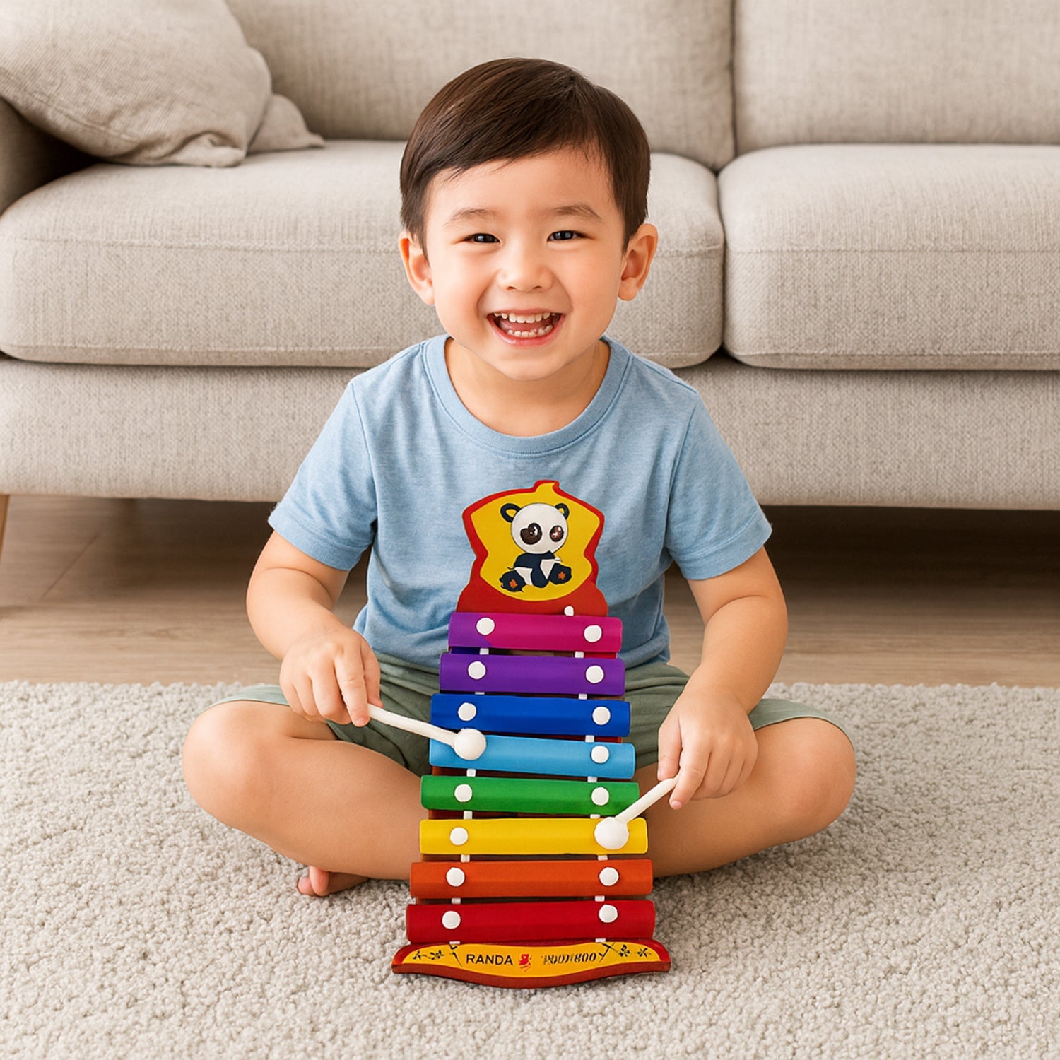Toy xylophone for children with dual striking mallets for balanced play