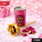 Luxury gift box containing golden rose and rose almonds
