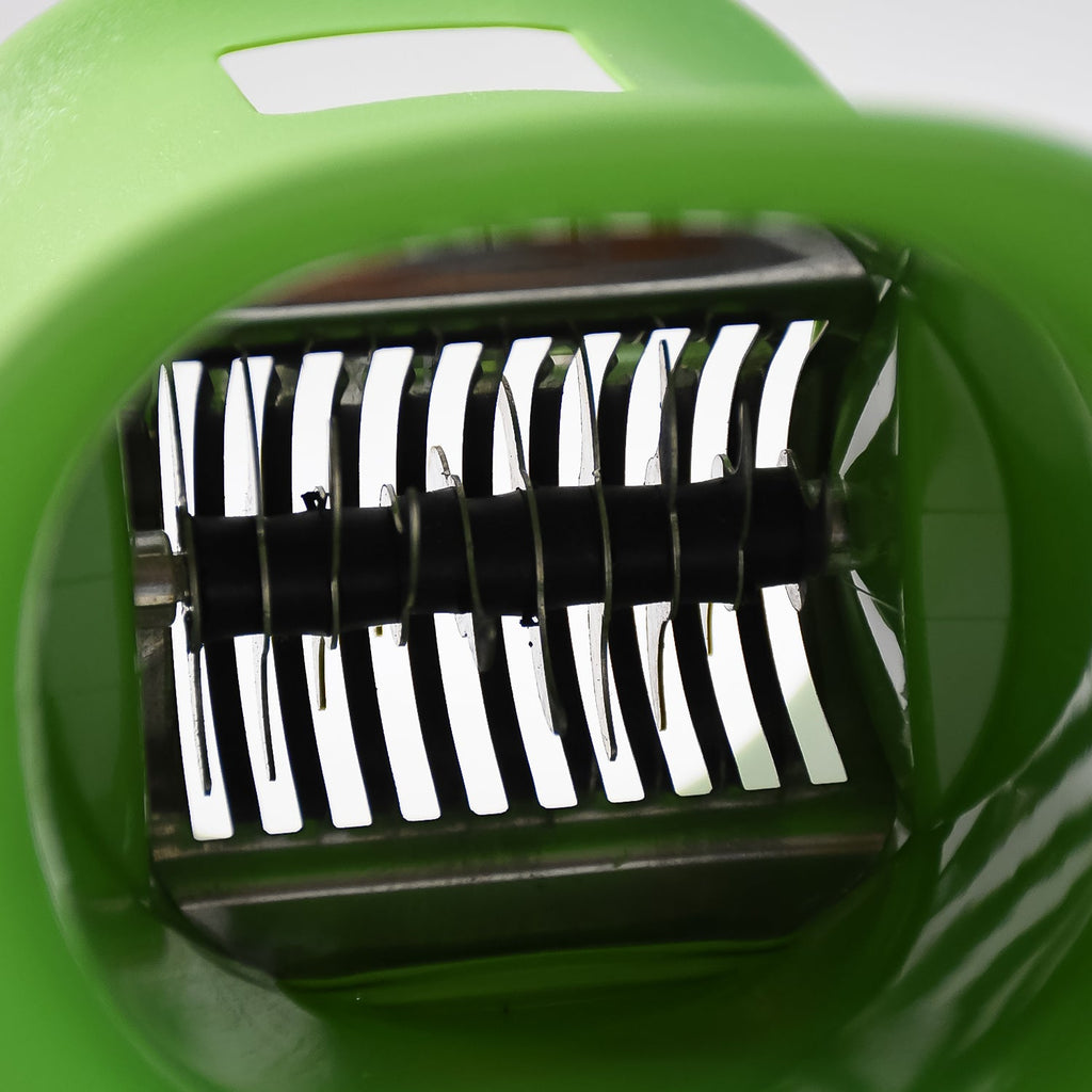 Close-up of ergonomic hand crank on manual chili cutter grinder