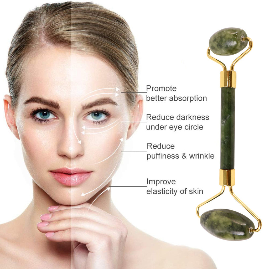 Smooth jade facial roller with dual stone heads