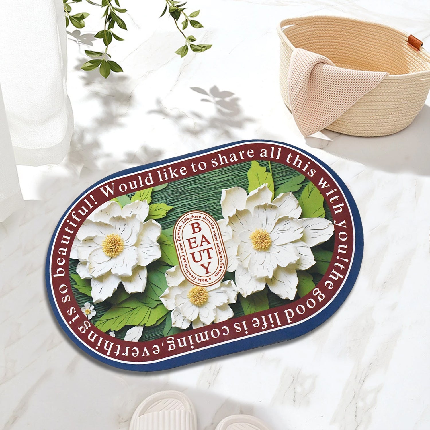 Anti-slip bathroom mat with a beautiful 3D visual flower design.
