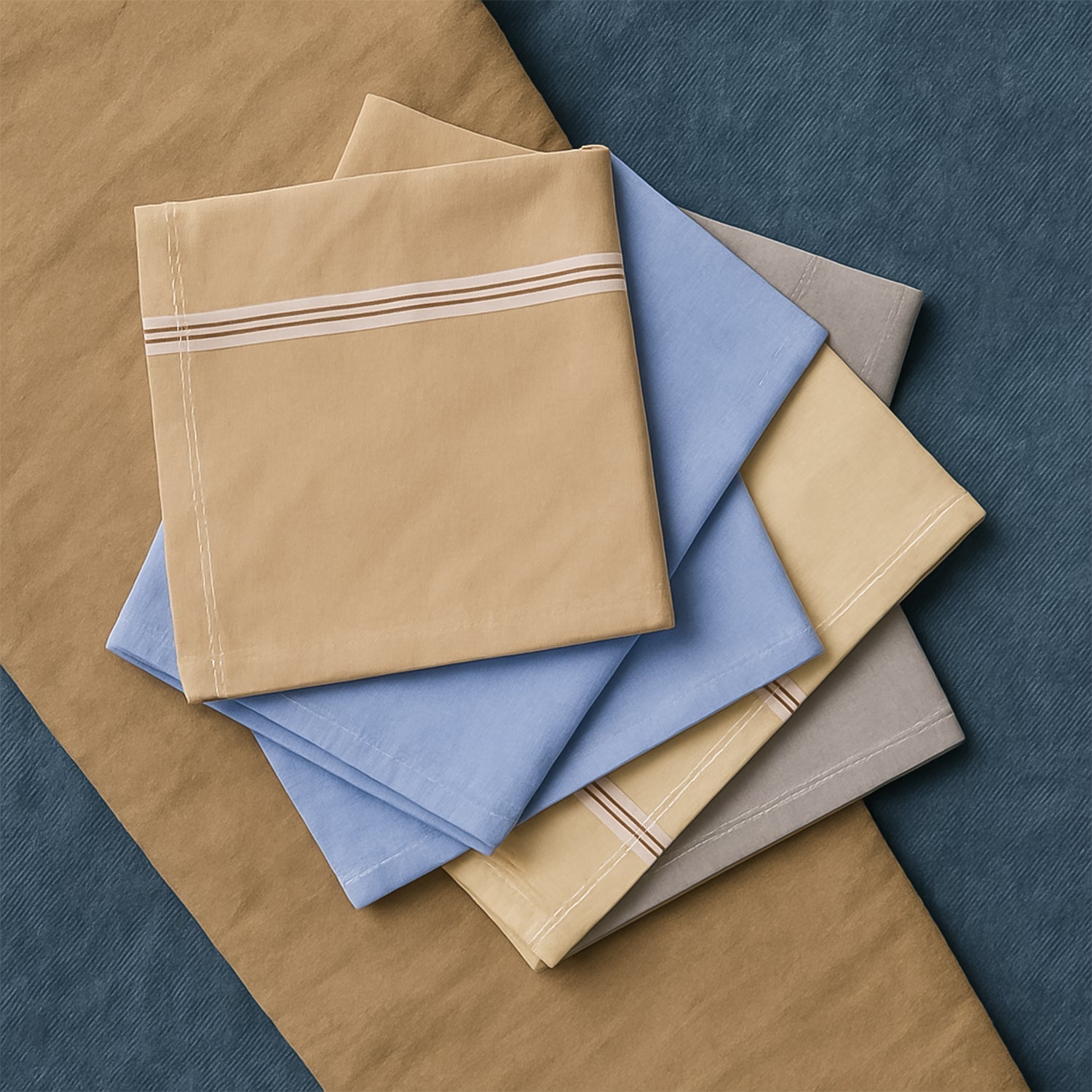 Luxury pack of men's soft cotton handkerchiefs in neutral colors