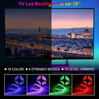 Flexible RGB LED strip lights installed under a bed, providing ambient glow.