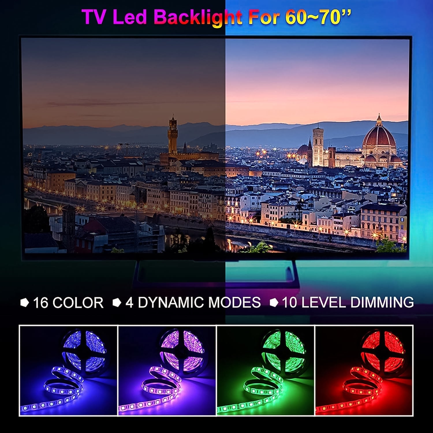 Flexible RGB LED strip lights installed under a bed, providing ambient glow.